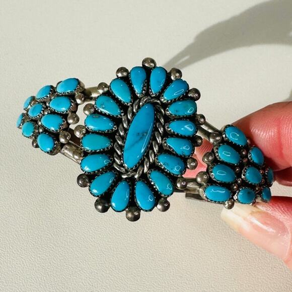 Vintage Zuni Alice Quam Turquoise Native American Silver Bracelet - Picture 1 of 8